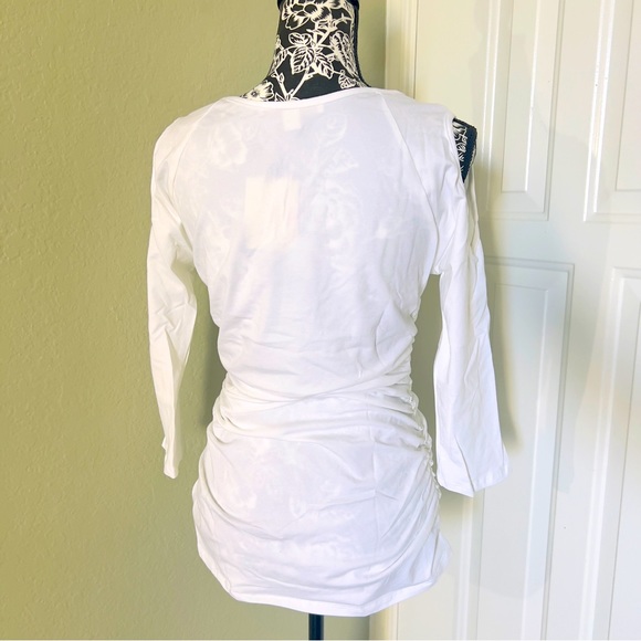Boston Proper Embellished 3/4 sleeve top Cold Shoulder White with embellishments - Picture 4 of 9